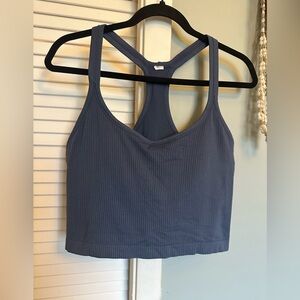 Yogalicious Ribbed Racerback Crop Top in Slate Blue